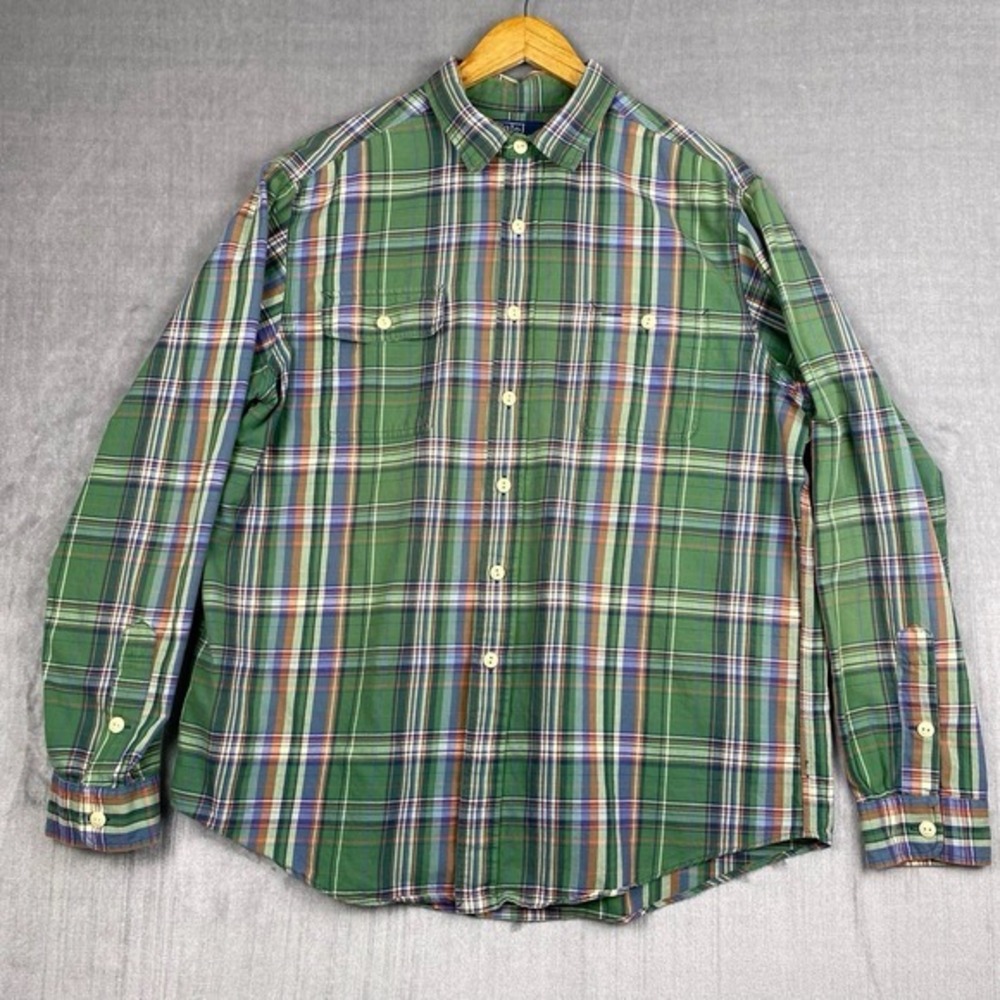 Vtg 90s Polo‎ Ralph Lauren Button Up Mens XL Green Plaid Tab Collar Preppy